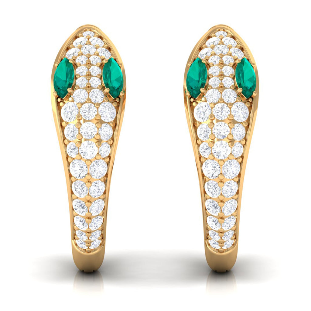 Emerald and Diamond Snake Hinged Hoop Earrings