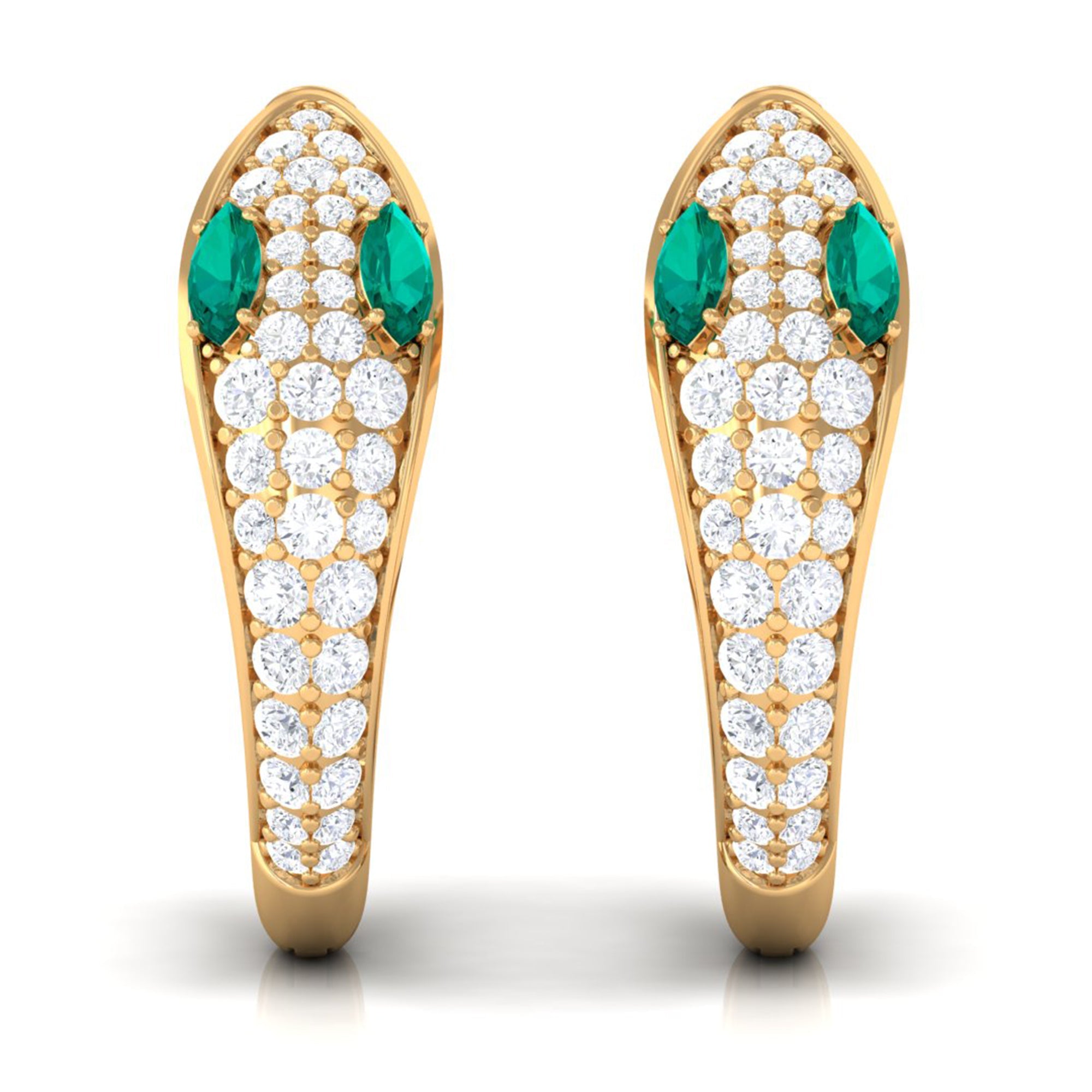 Emerald and Diamond Snake Hinged Hoop Earrings
