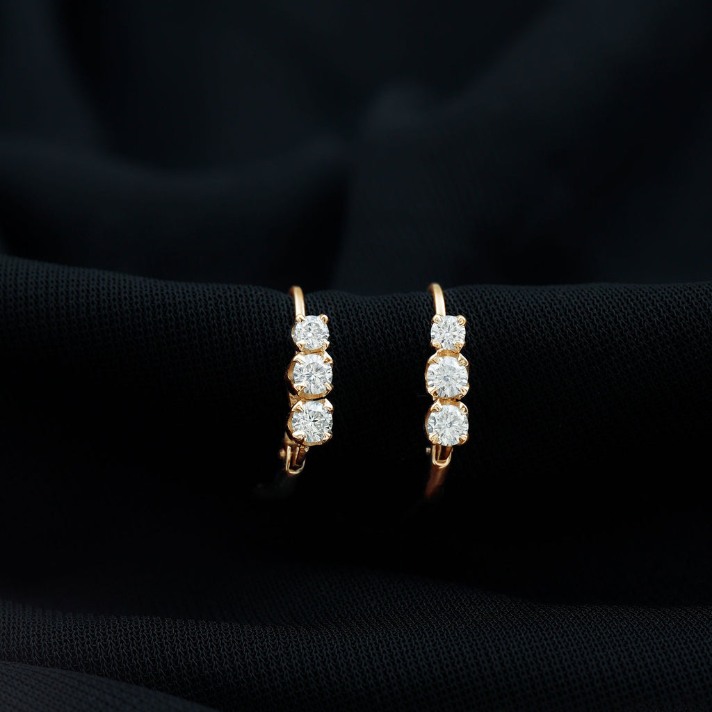 Round Moissanite Three Stone Hoop Earrings with Lever Back