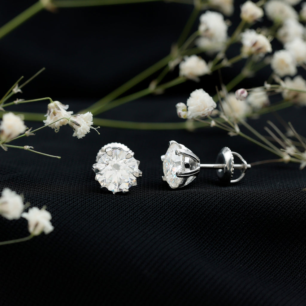 Brilliant Cut Moissanite Solitaire Stud Earrings in Decorative Setting