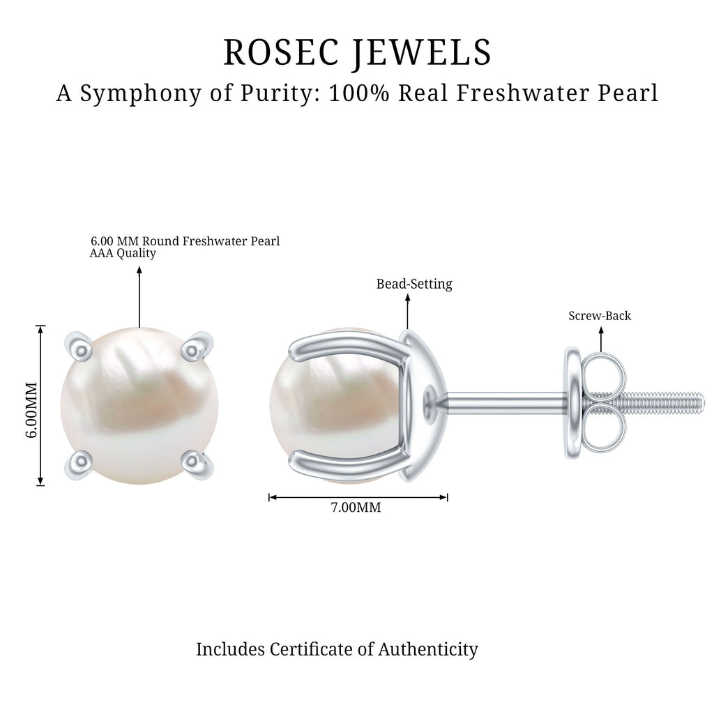 6 MM Round Freshwater Pearl Solitaire Stud Earrings
