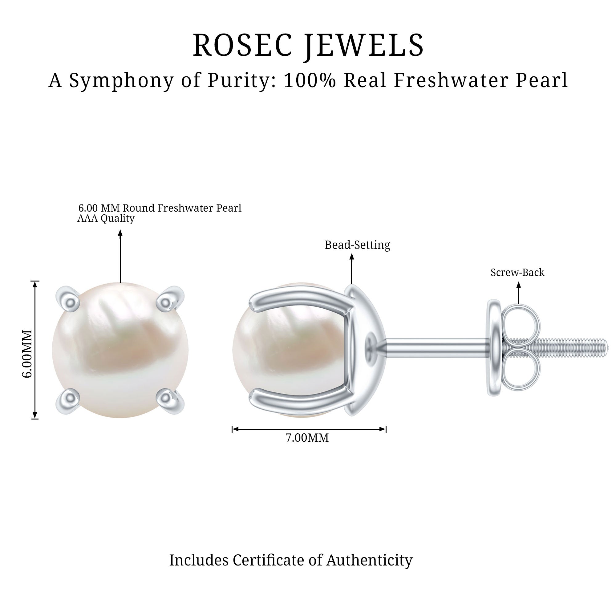 6 MM Round Freshwater Pearl Solitaire Stud Earrings