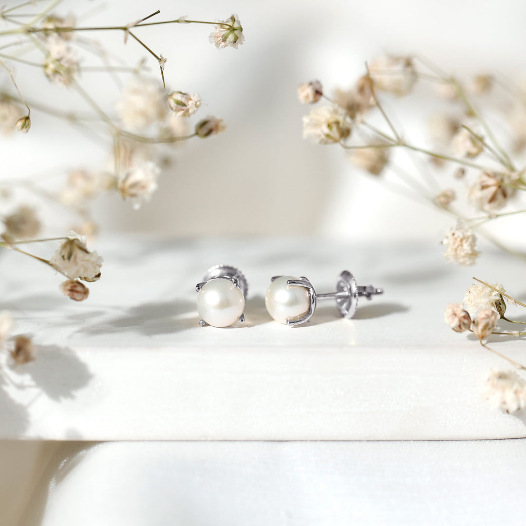 6 MM Round Freshwater Pearl Solitaire Stud Earrings