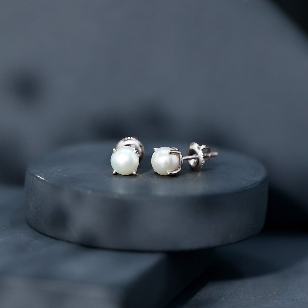 6 MM Round Freshwater Pearl Solitaire Stud Earrings