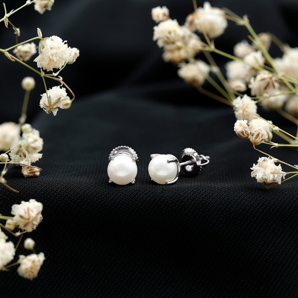 6 MM Round Freshwater Pearl Solitaire Stud Earrings
