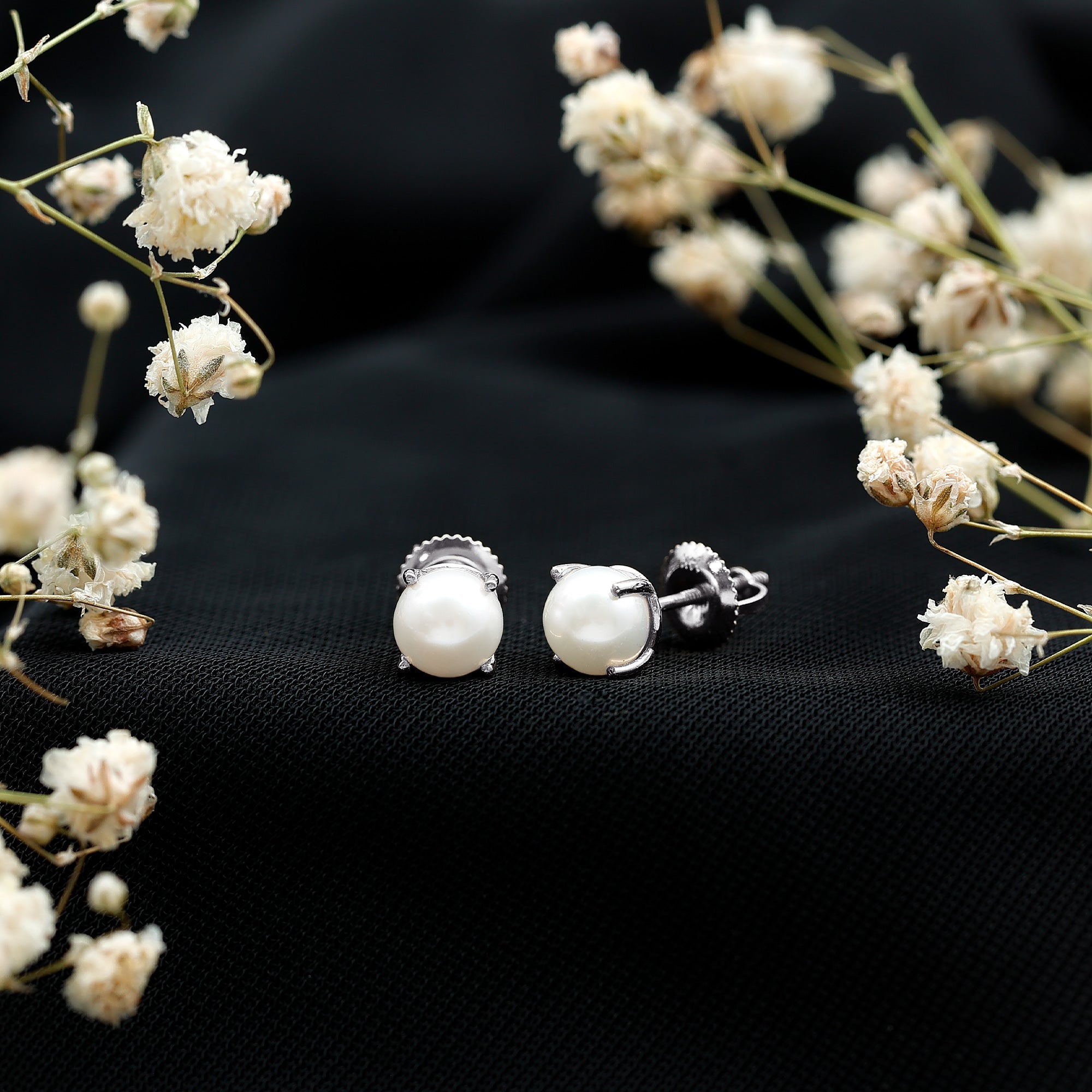 6 MM Round Freshwater Pearl Solitaire Stud Earrings