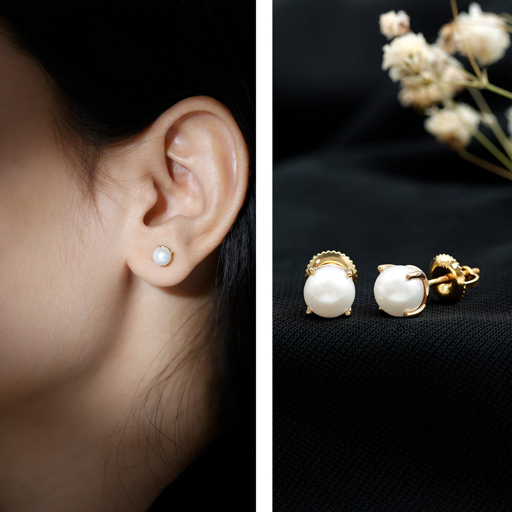 6 MM Round Freshwater Pearl Solitaire Stud Earrings