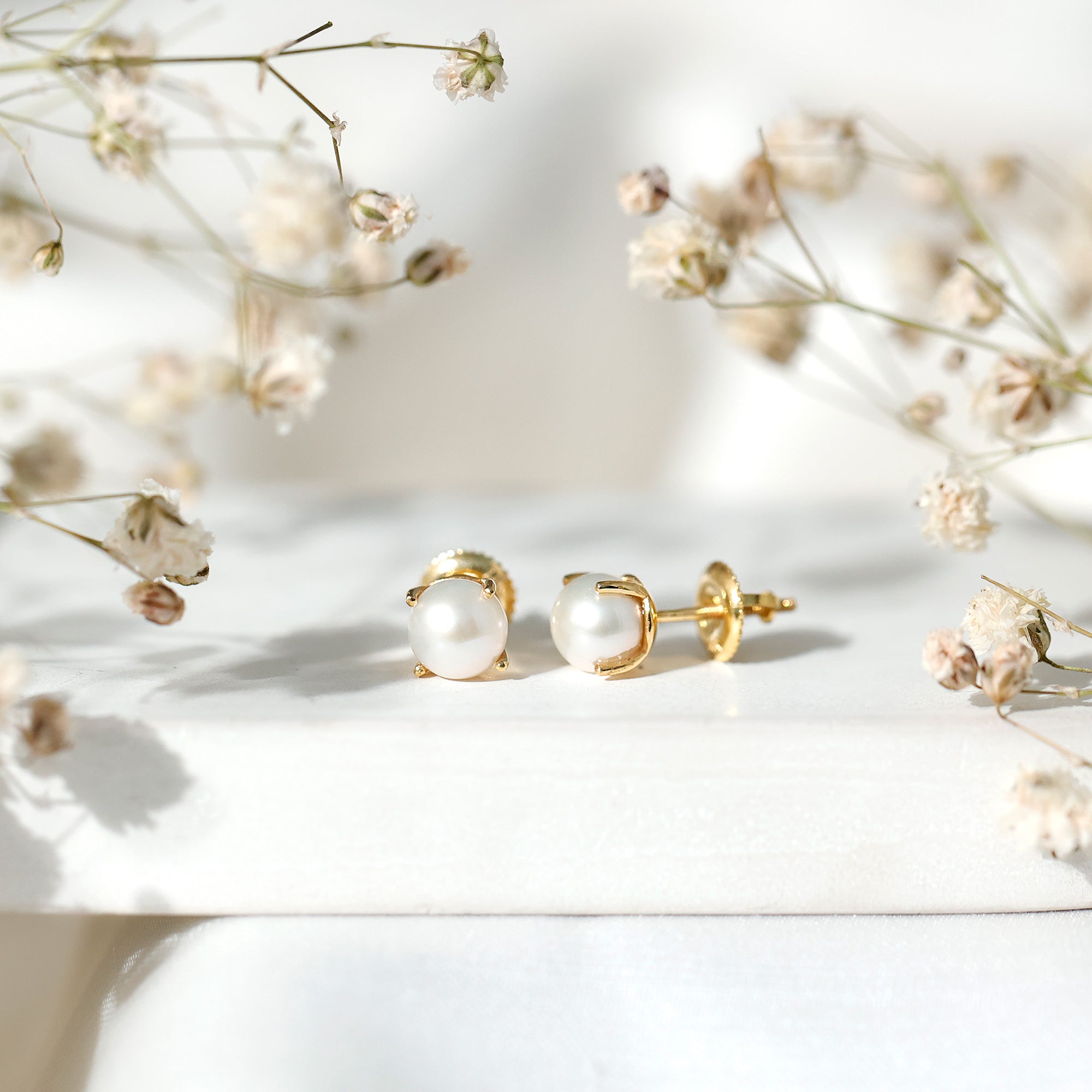 6 MM Round Freshwater Pearl Solitaire Stud Earrings
