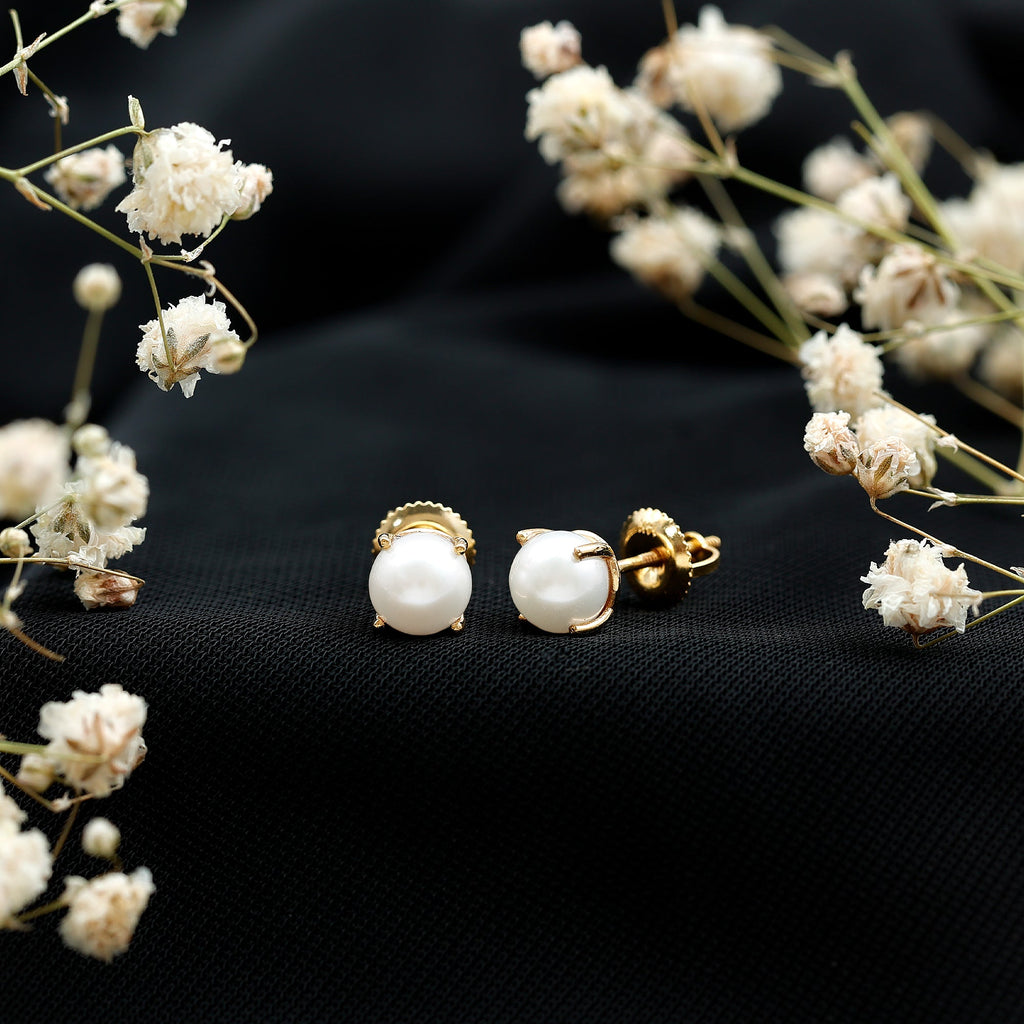 6 MM Round Freshwater Pearl Solitaire Stud Earrings