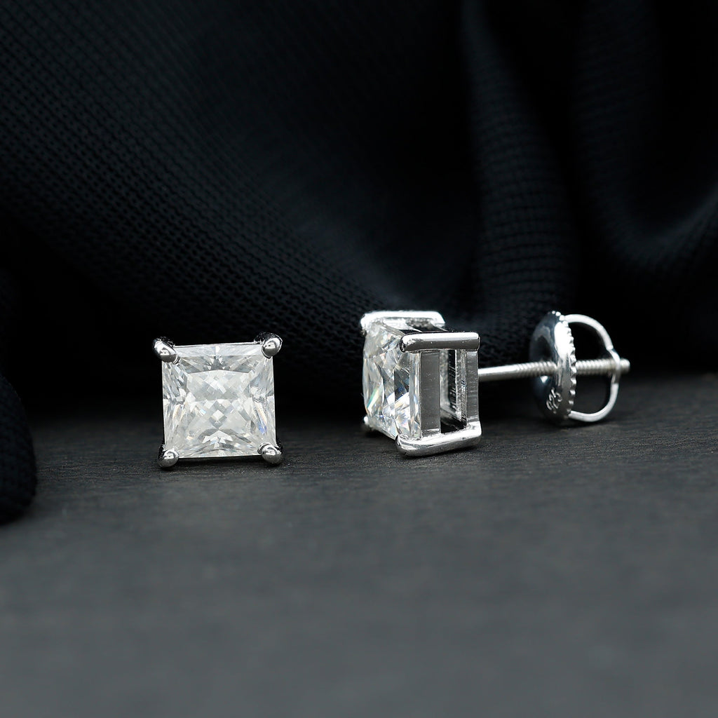 2.5 Carat Solitaire Princess Cut Moissanite Stud Earrings