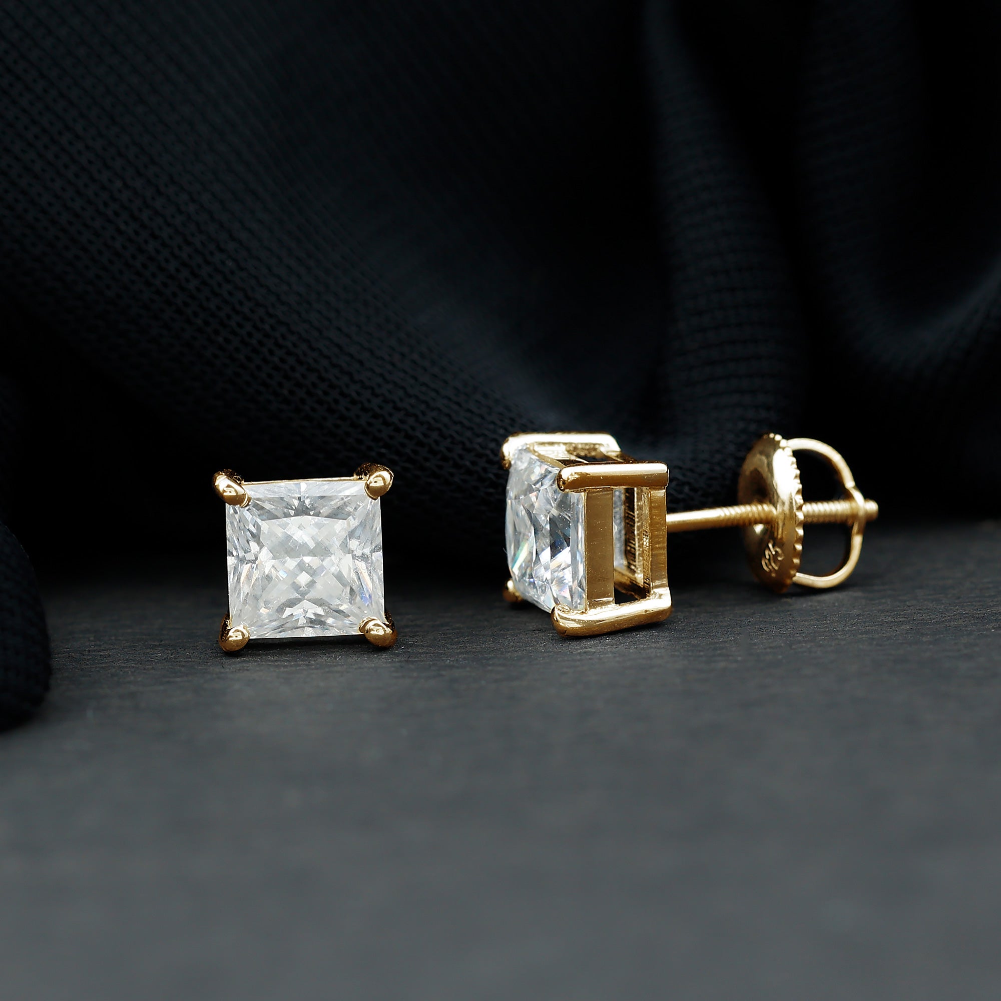 2.5 Carat Solitaire Princess Cut Moissanite Stud Earrings