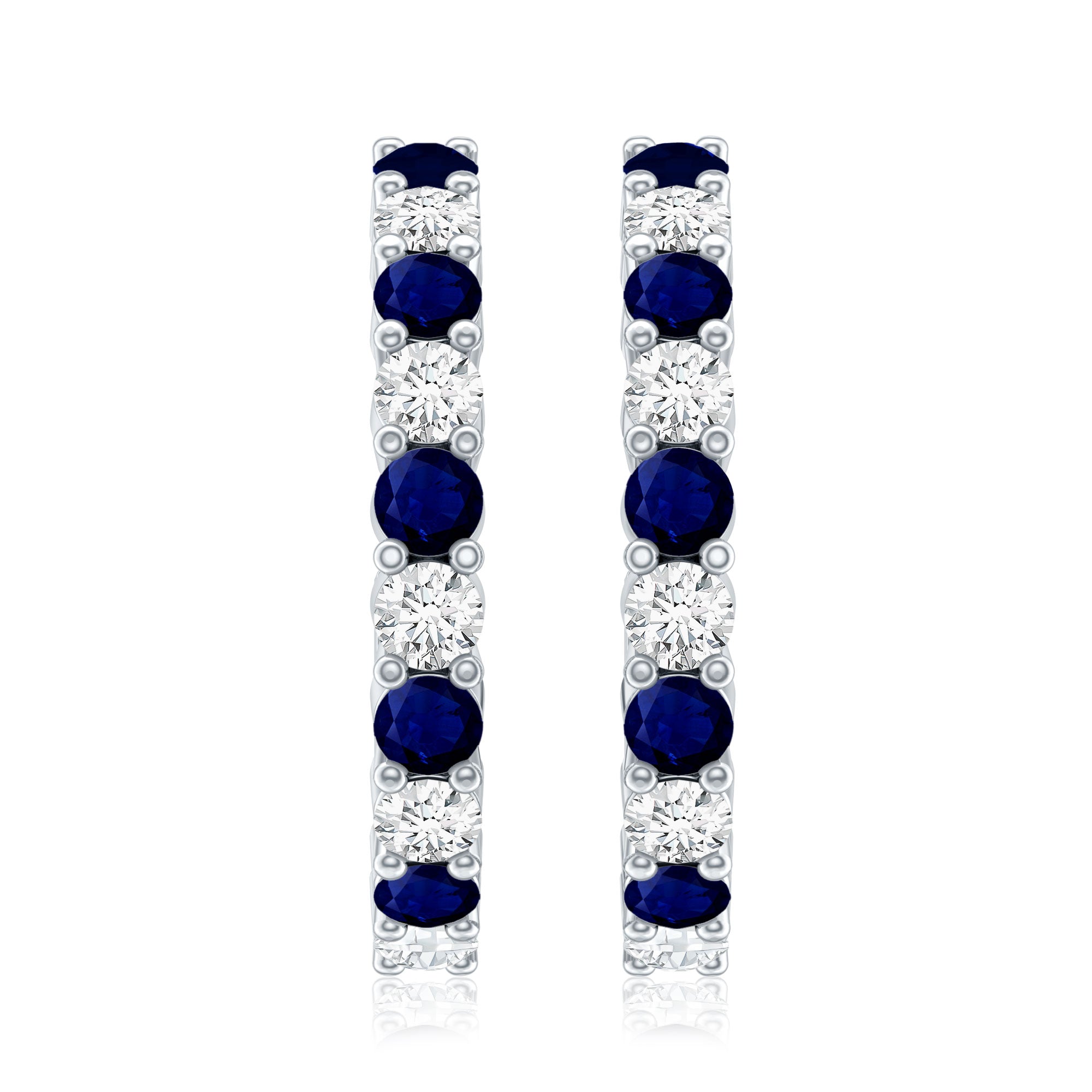 Round Blue Sapphire and Diamond Hinged Hoop Earrings with Certificate