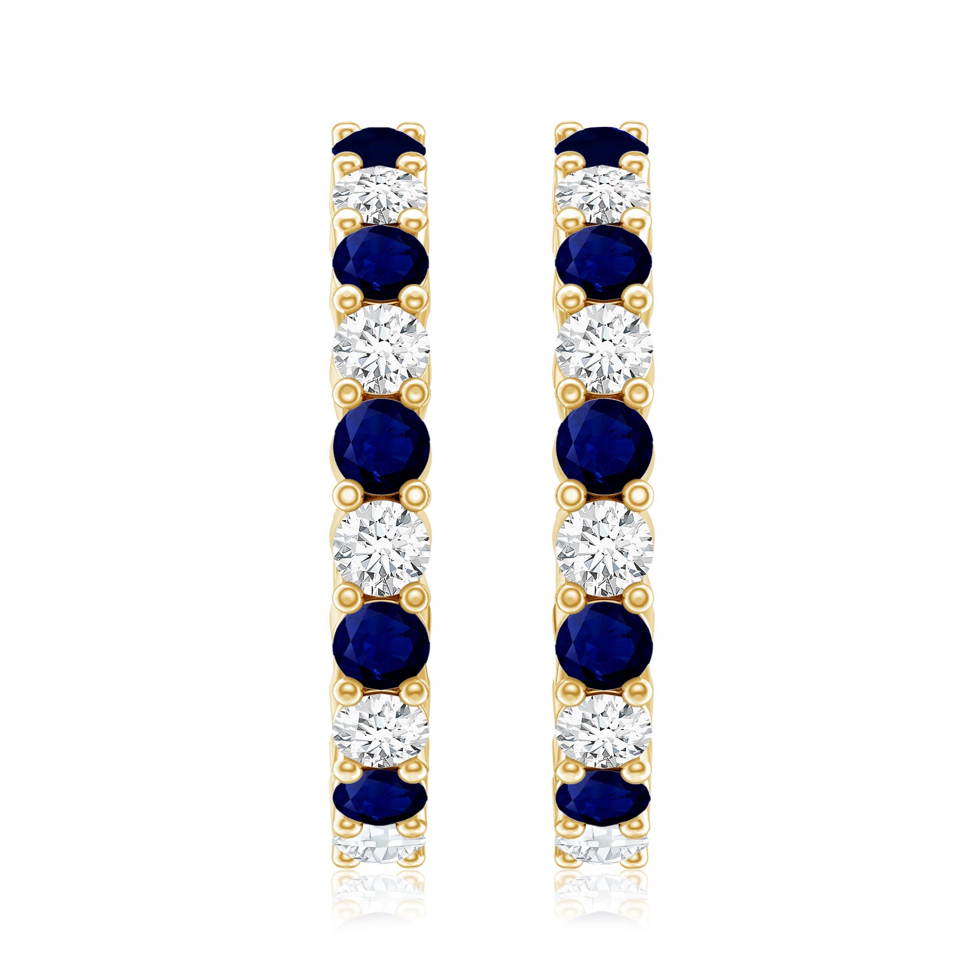 Round Blue Sapphire and Diamond Hinged Hoop Earrings with Certificate
