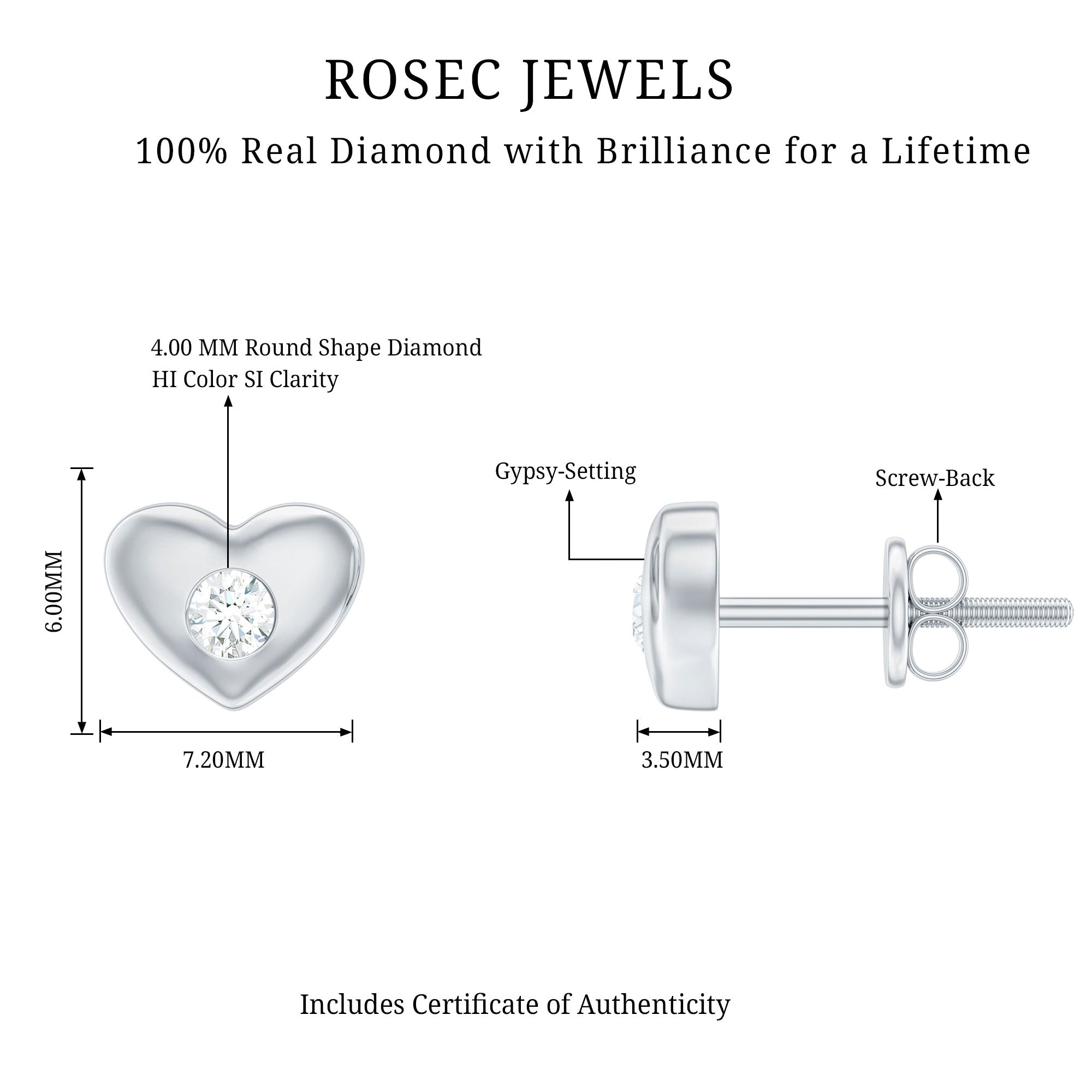 Gypsy Set Real Diamond Heart Stud Earrings
