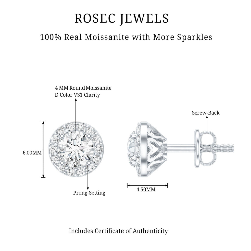 Certified Round Moissanite Halo Stud Earrings