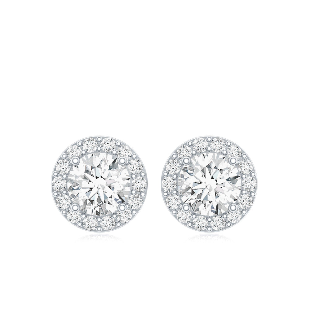 Certified Round Moissanite Halo Stud Earrings