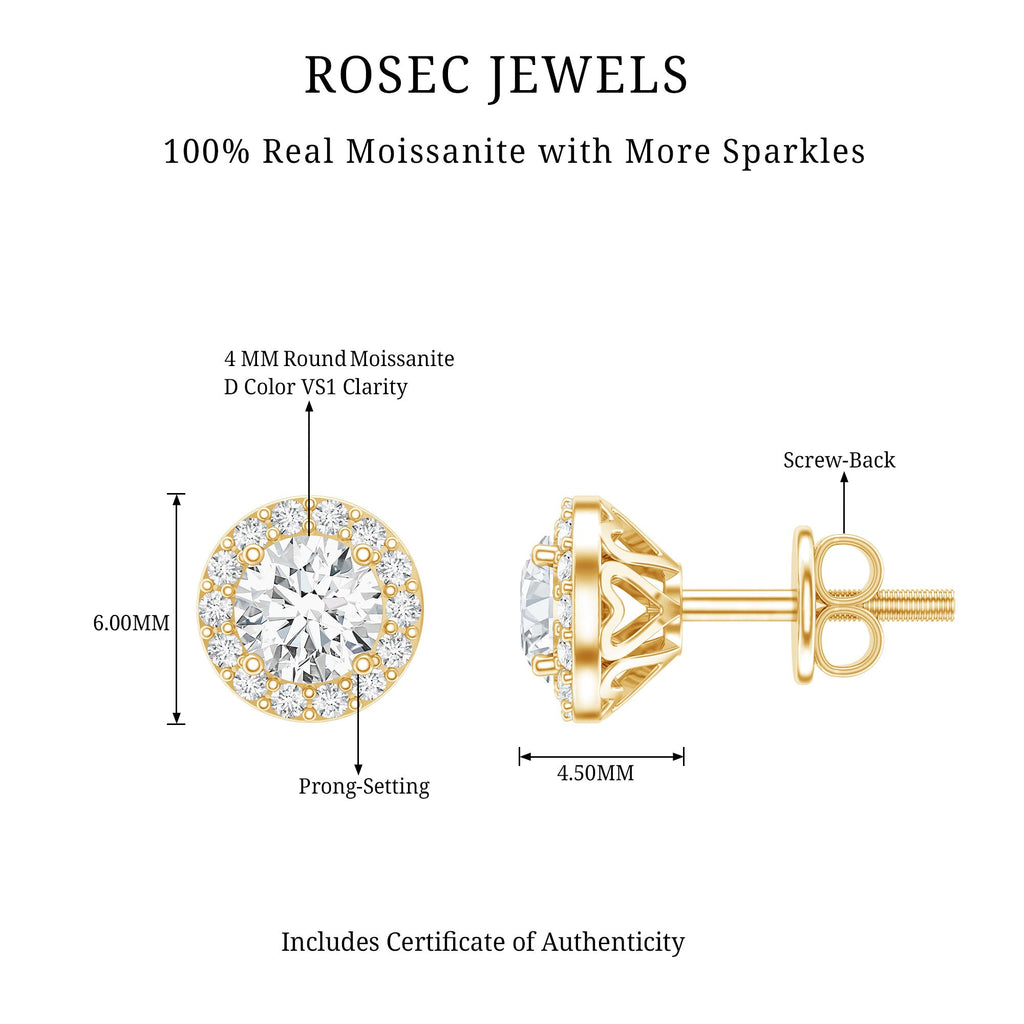 Certified Round Moissanite Halo Stud Earrings
