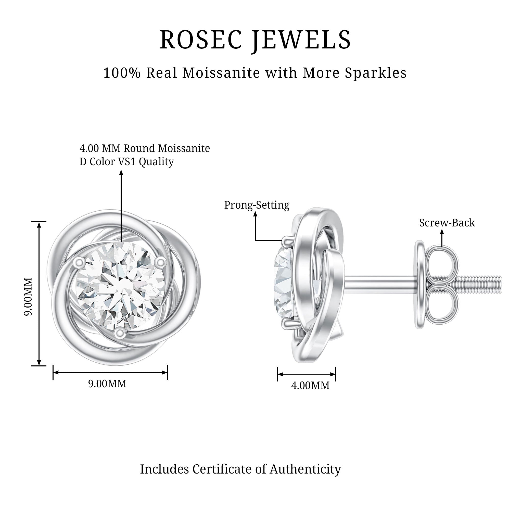 Certified Moissanite Swirl Stud Earrings