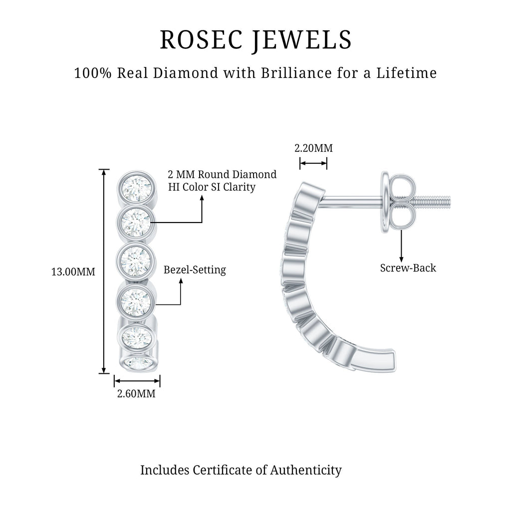 Bezel Set Round Diamond J Hoop Earrings