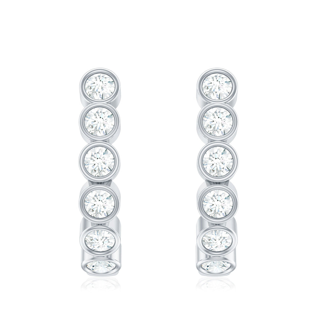 Bezel Set Round Diamond J Hoop Earrings