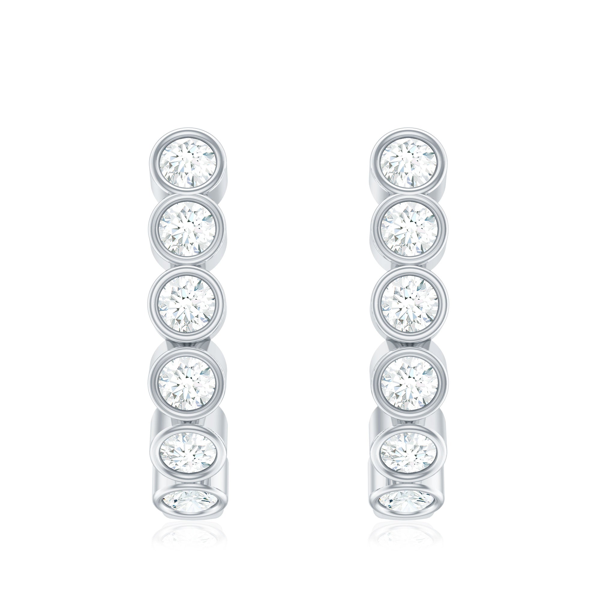 Bezel Set Round Diamond J Hoop Earrings