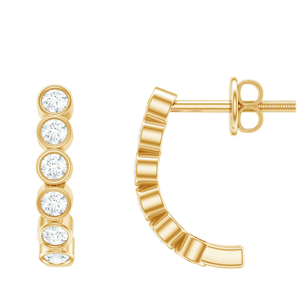 Bezel Set Round Diamond J Hoop Earrings