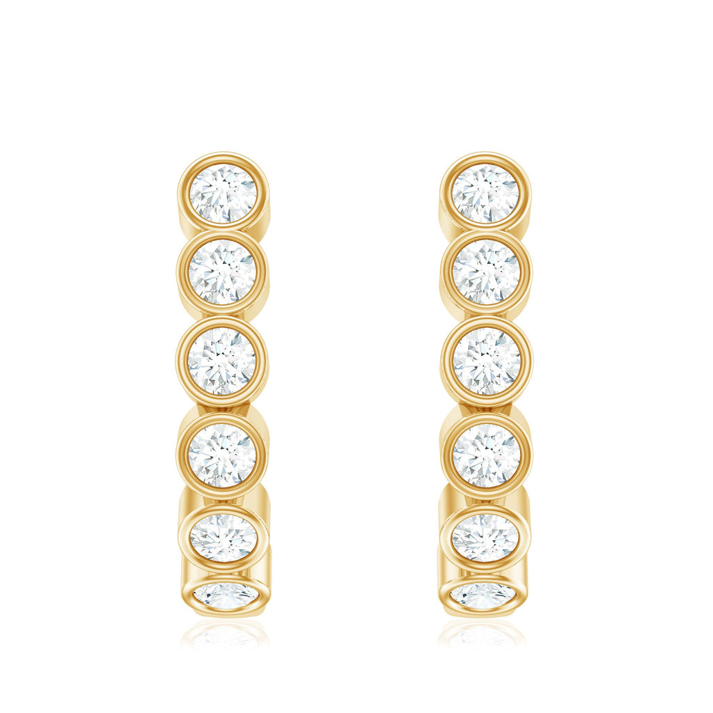 Bezel Set Round Diamond J Hoop Earrings