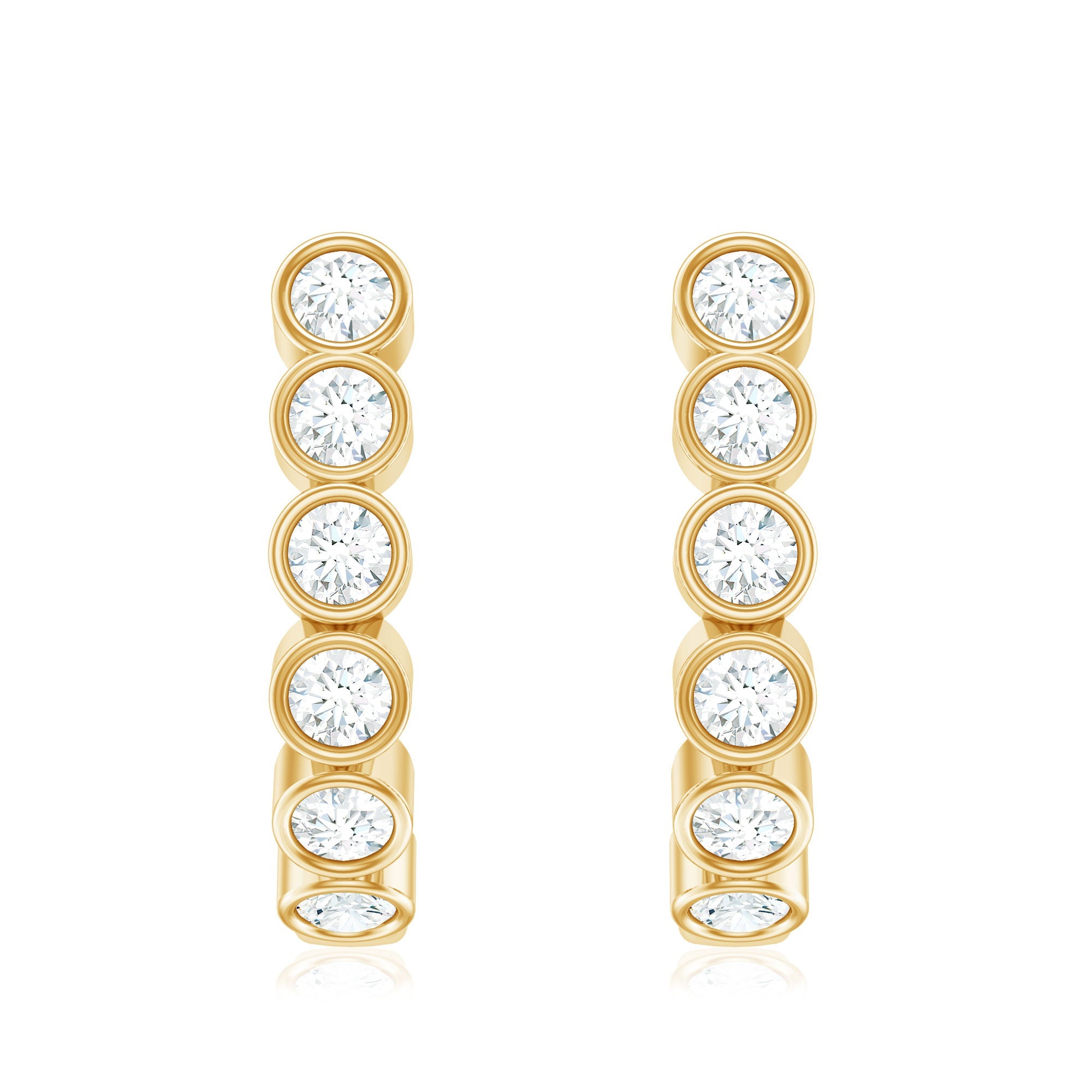 Bezel Set Round Diamond J Hoop Earrings