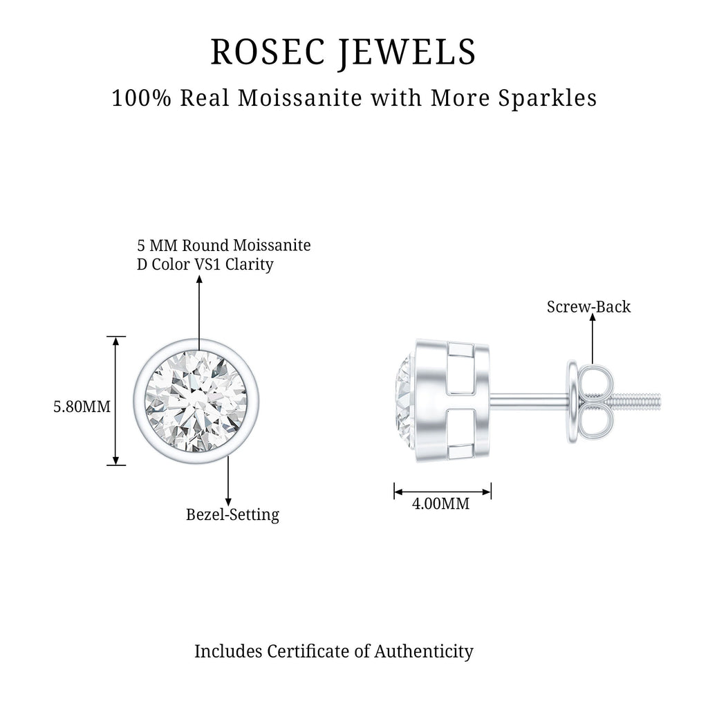 Bezel Set Round Cut Moissanite Stud Earrings