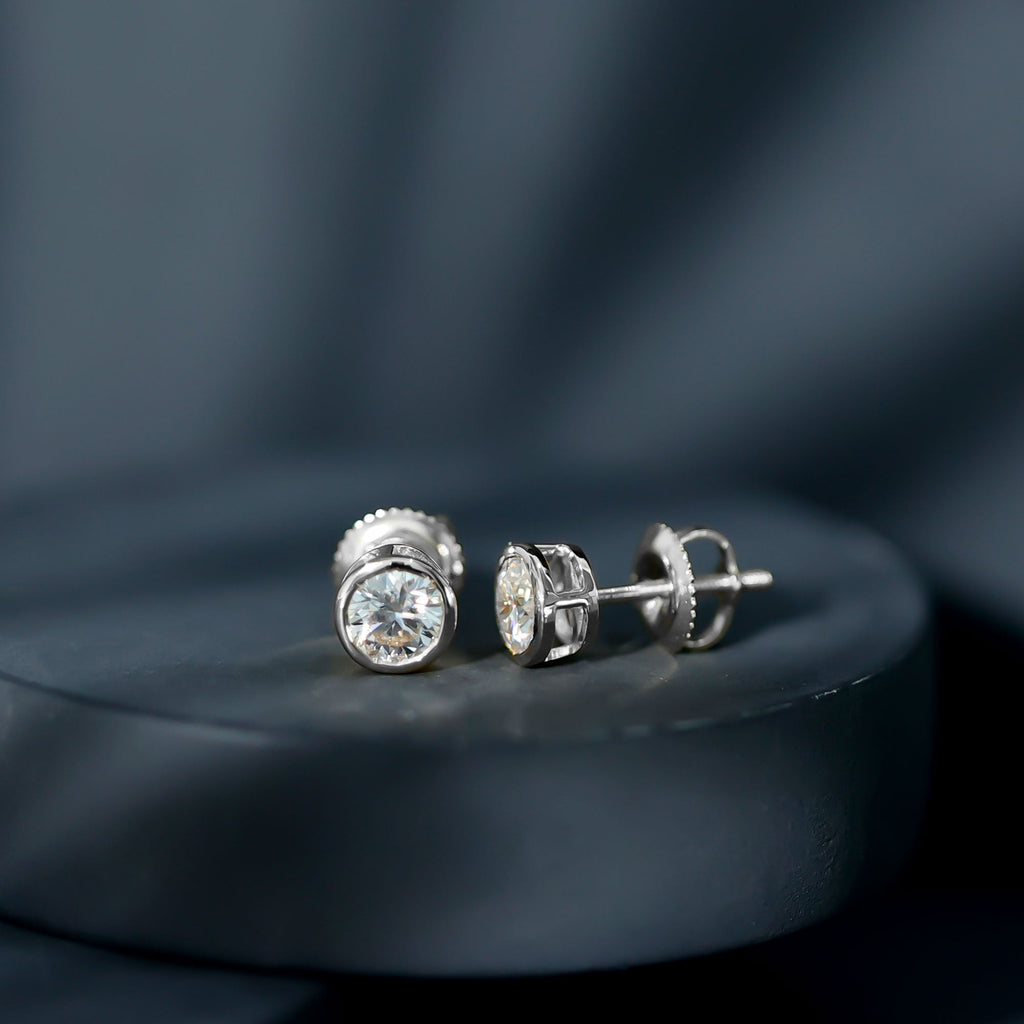 Bezel Set Round Cut Moissanite Stud Earrings