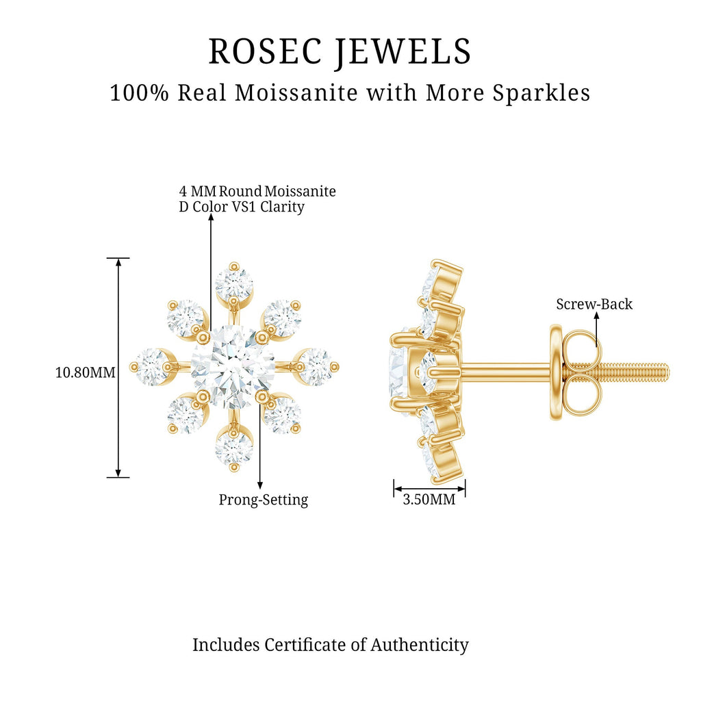 Moissanite Snowflake Stud Earrings with Certificate