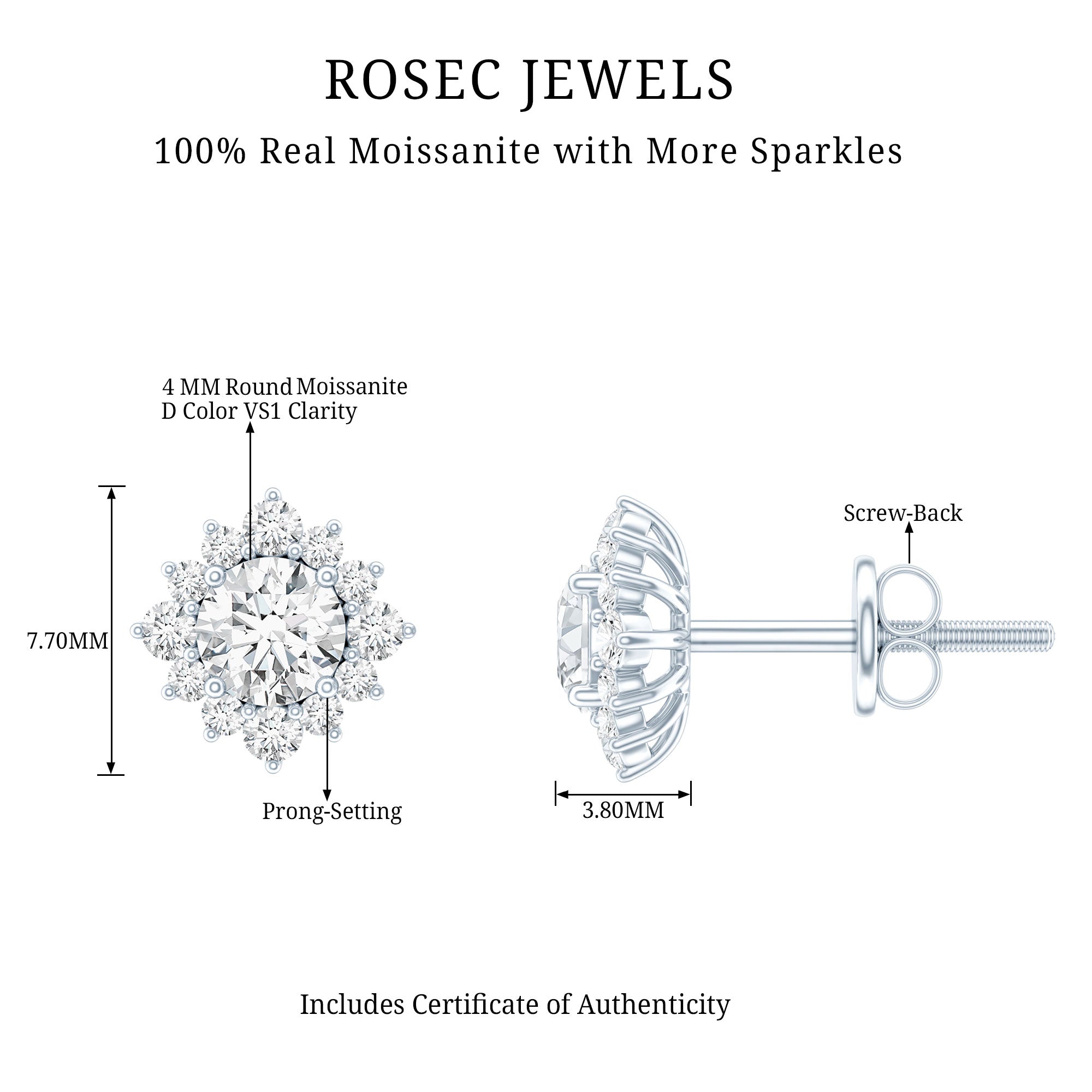 Classic Moissanite Stud Earrings with Halo