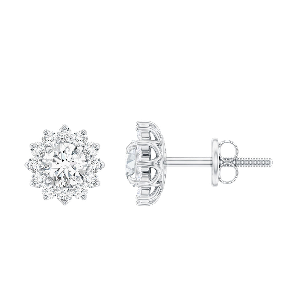 Certified Round Cut Moissanite Halo Stud Earrings for Women