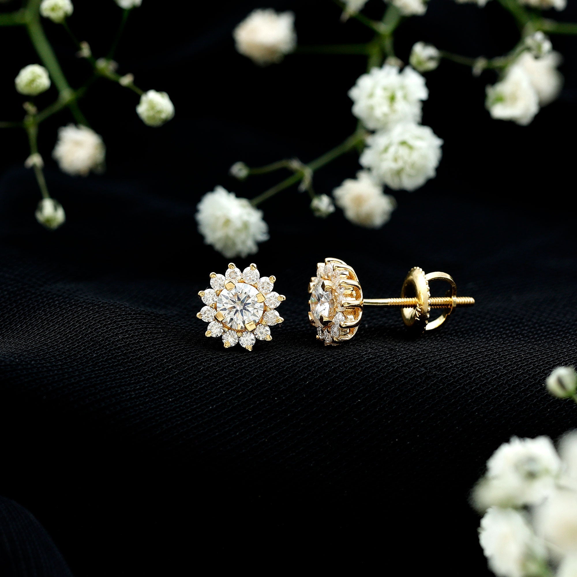 Certified Round Cut Moissanite Halo Stud Earrings for Women