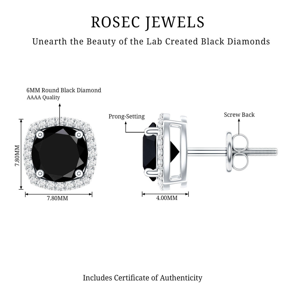 Lab Grown Black and White Diamond Halo Stud Earrings