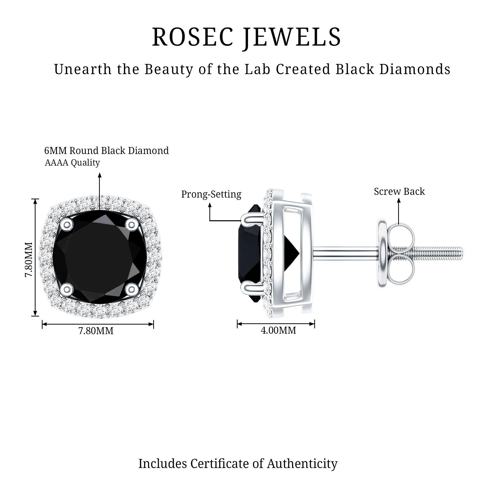 Lab Grown Black and White Diamond Halo Stud Earrings