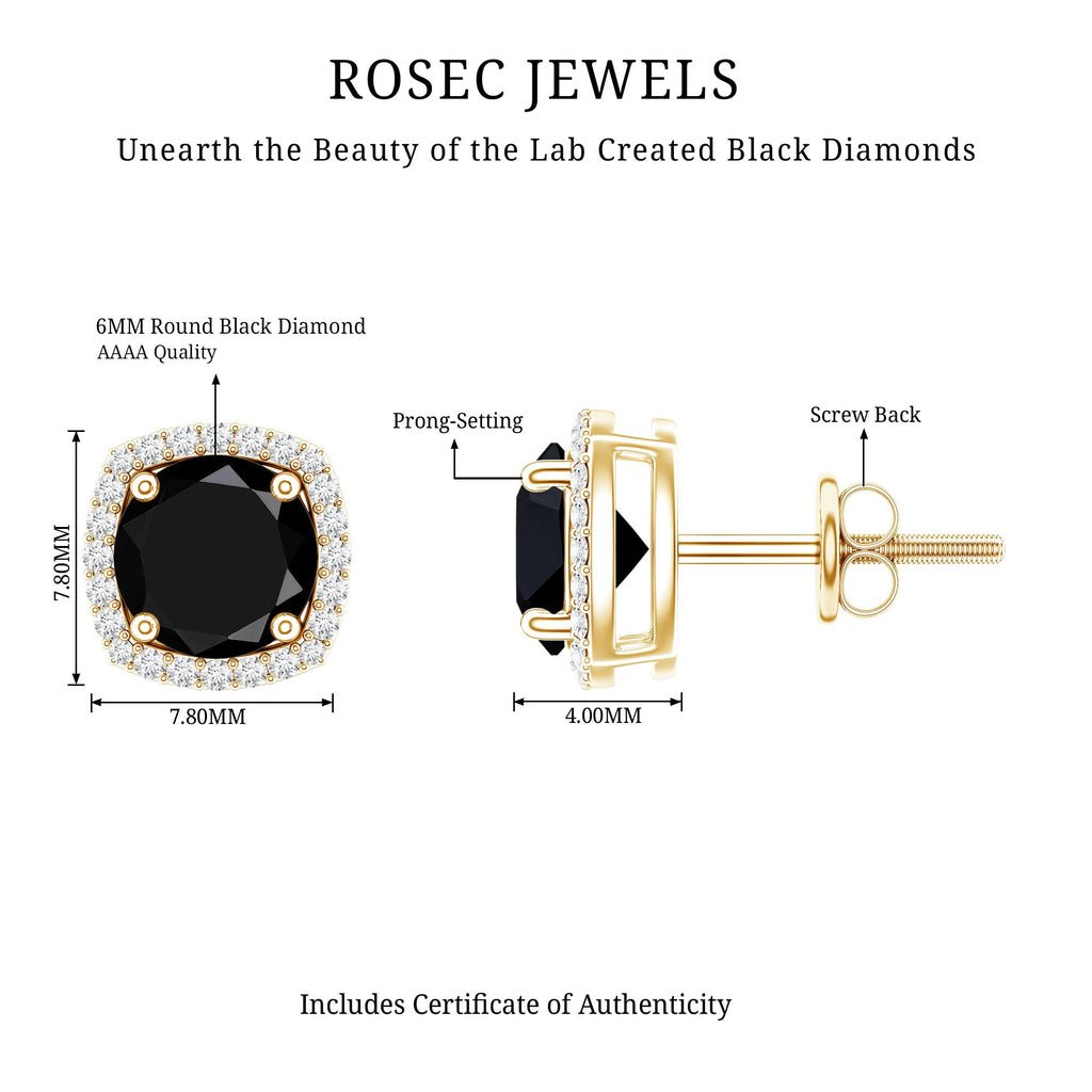 Lab Grown Black and White Diamond Halo Stud Earrings