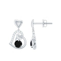 Heart Drop Earring with Black Spinel and Diamond Accent