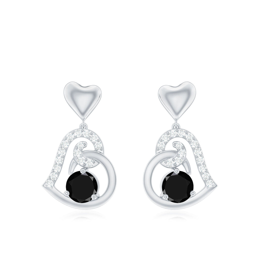 Heart Drop Earring with Black Spinel and Diamond Accent
