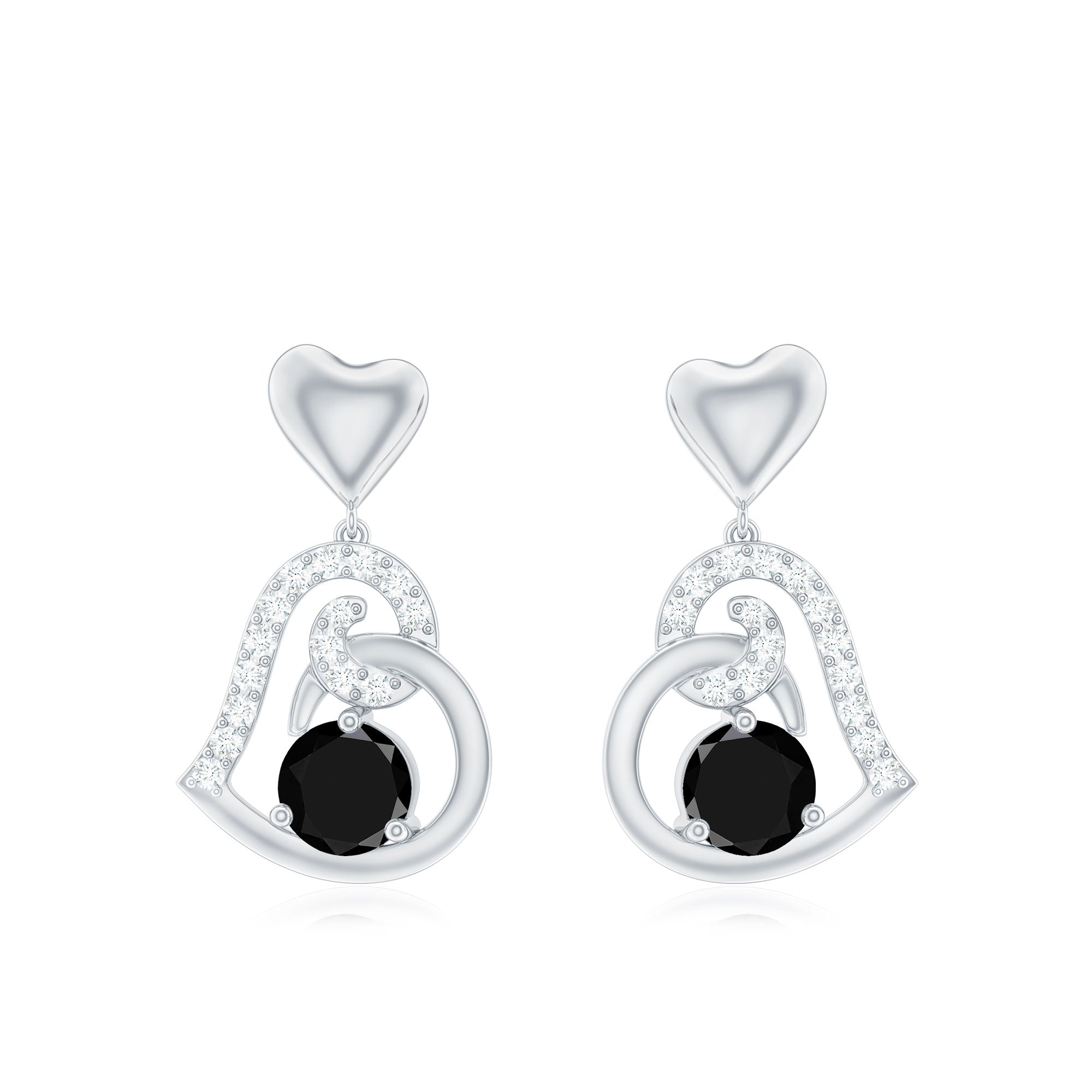 Heart Drop Earring with Black Spinel and Diamond Accent