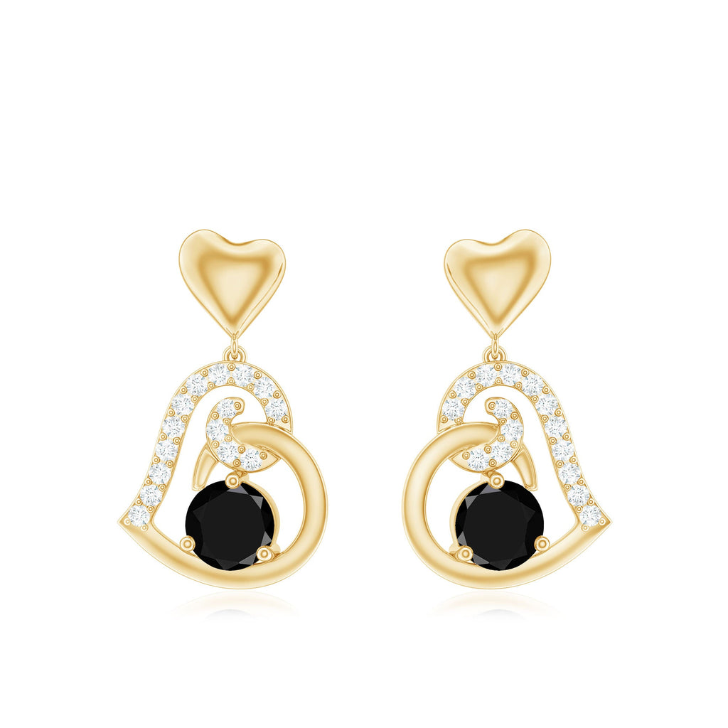 Heart Drop Earring with Black Spinel and Diamond Accent