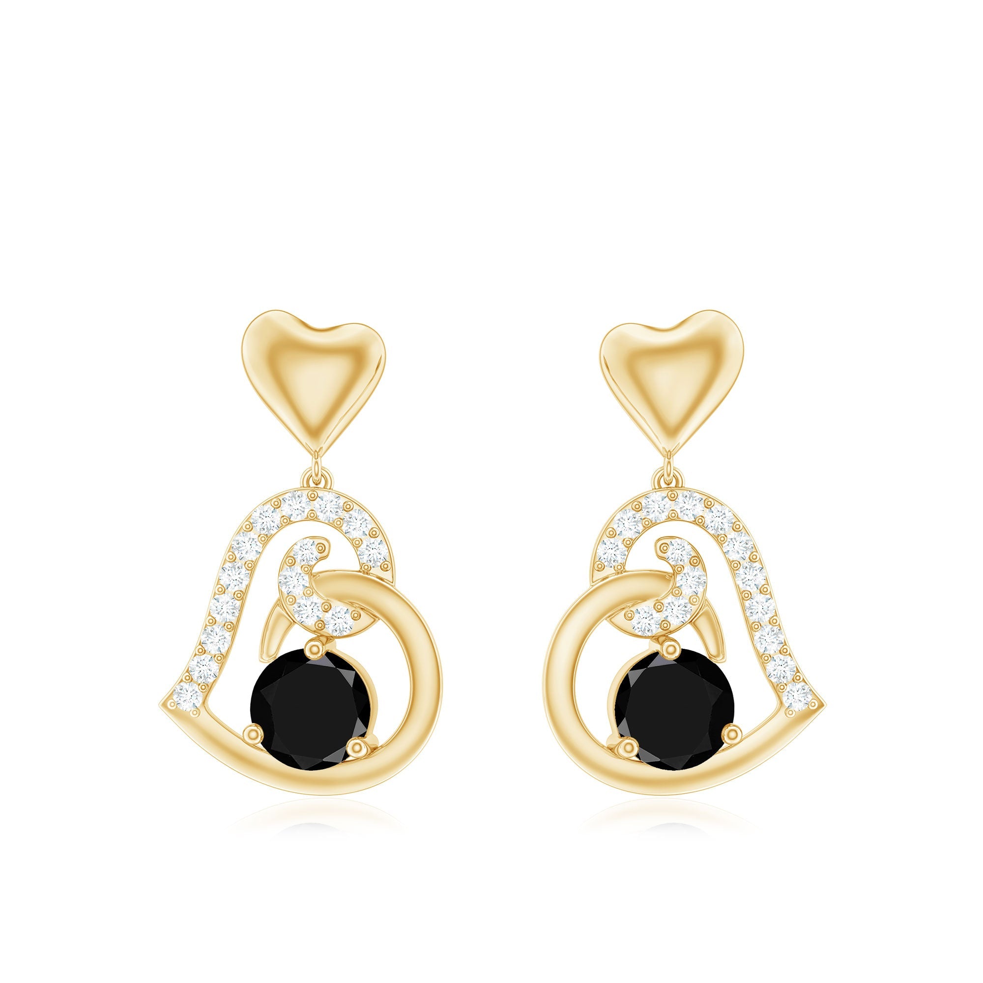 Heart Drop Earring with Black Spinel and Diamond Accent