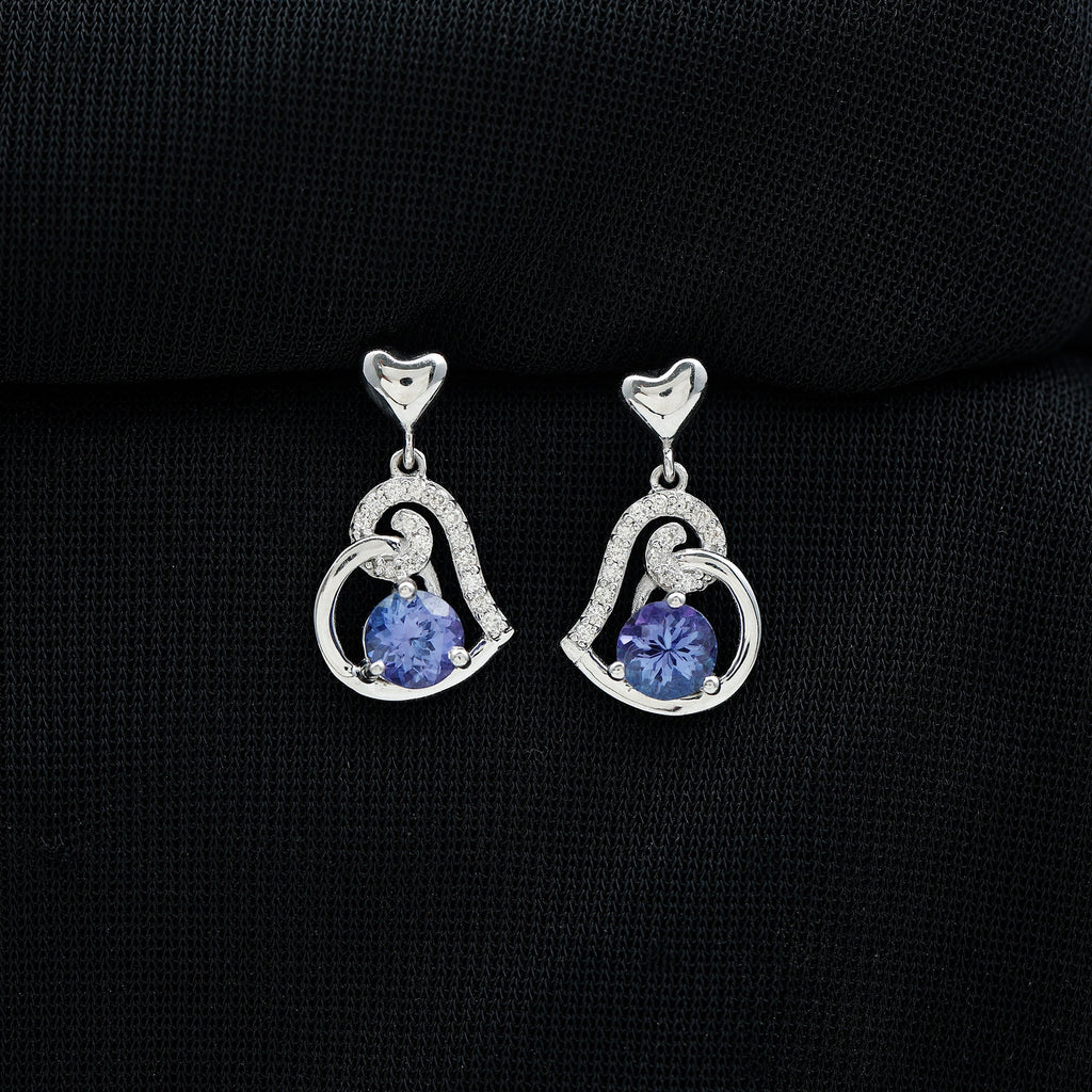 1 Carat Tanzanite and Diamond Heart Drop Earrings