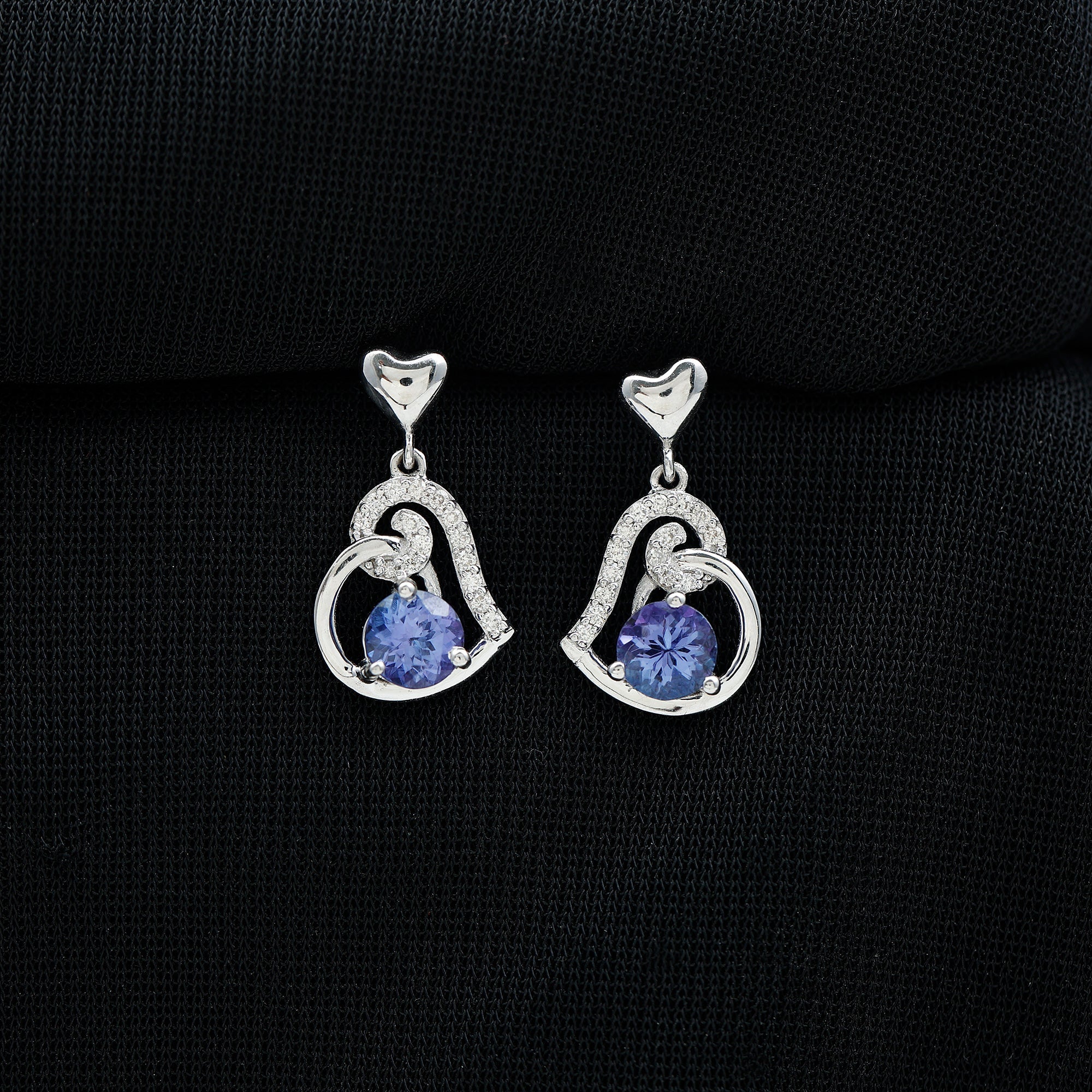 1 Carat Tanzanite and Diamond Heart Drop Earrings