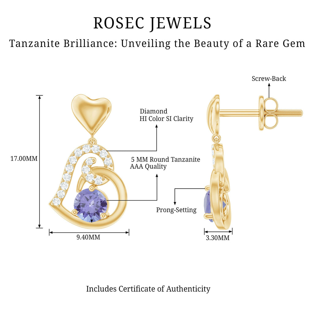 1 Carat Tanzanite and Diamond Heart Drop Earrings