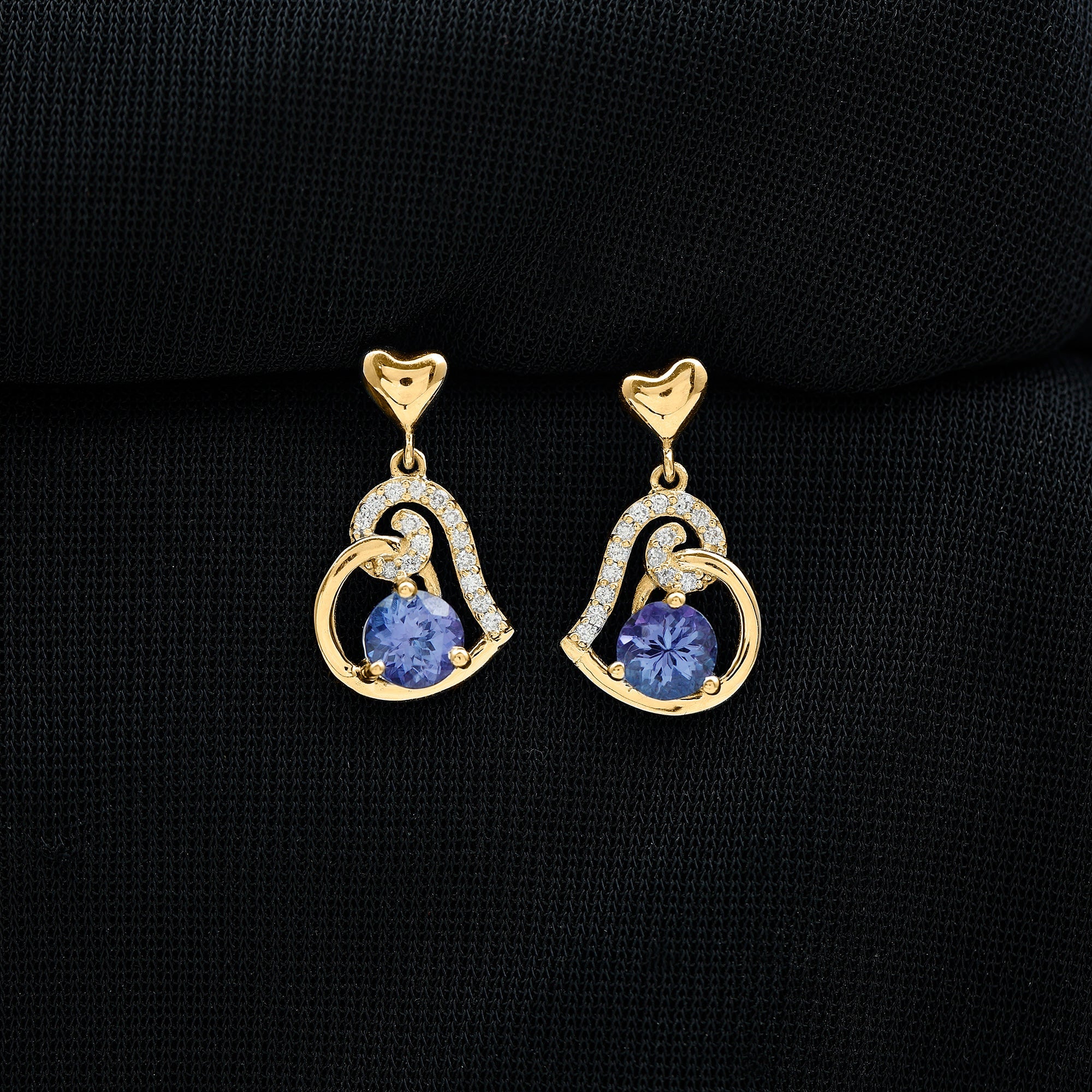 1 Carat Tanzanite and Diamond Heart Drop Earrings