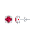 2.7 CT Round Lab Grown Ruby Bridal Stud Earrings with Diamond