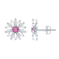 Round Pink Tourmaline Flower Stud Earrings with Diamond