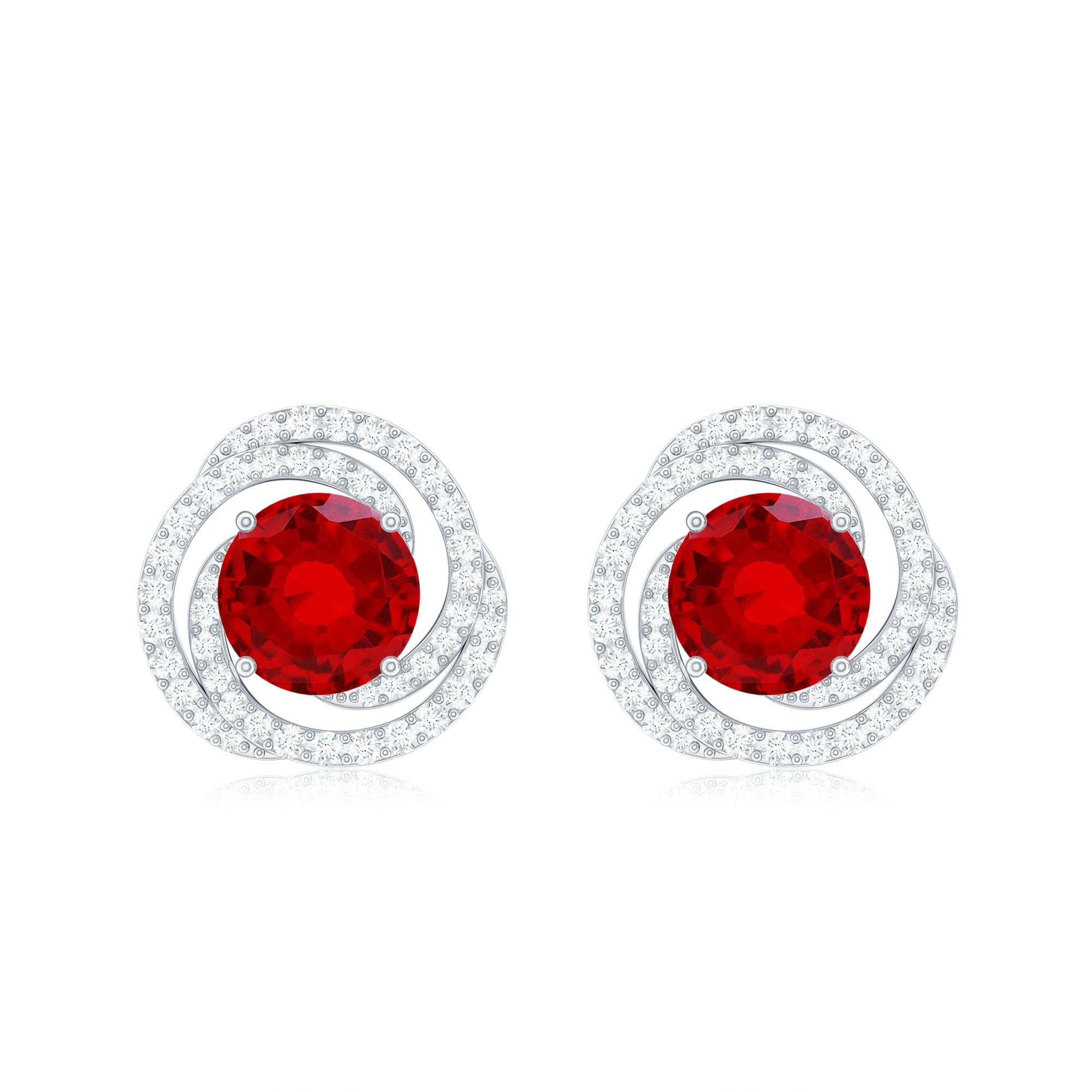 Lab Created Ruby and Diamond Spiral Stud Earrings
