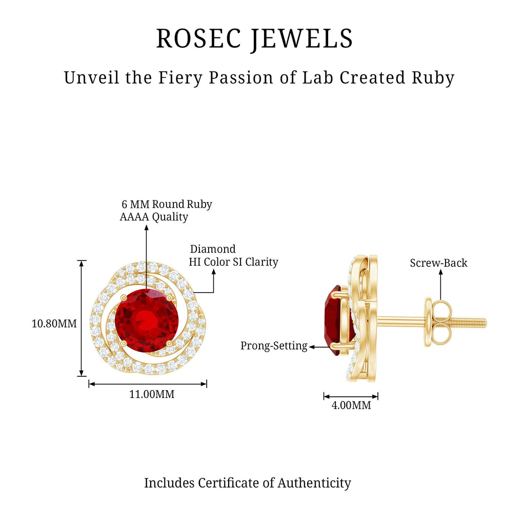 Lab Created Ruby and Diamond Spiral Stud Earrings